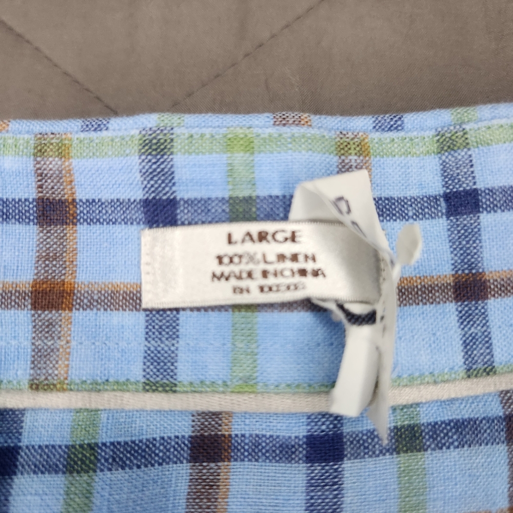 Peter Millar 100% Linen Mens Size Large Blue Plaid Long Sleeve Button Down Shirt - Picture 5 of 6